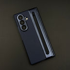 Hinge Leather Texture & Camera Protection Case With Pen Side ( With Front Glass )