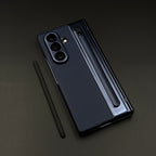 Hinge Leather Texture & Camera Protection Case With Pen Side ( With Front Glass )