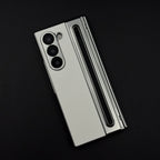 Hinge Leather Texture & Camera Protection Case With Pen Side ( With Front Glass )