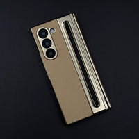 Hinge Leather Texture & Camera Protection Case With Pen Side ( With Front Glass )