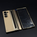 Hinge Leather Texture & Camera Protection Case With Pen Side ( With Front Glass )