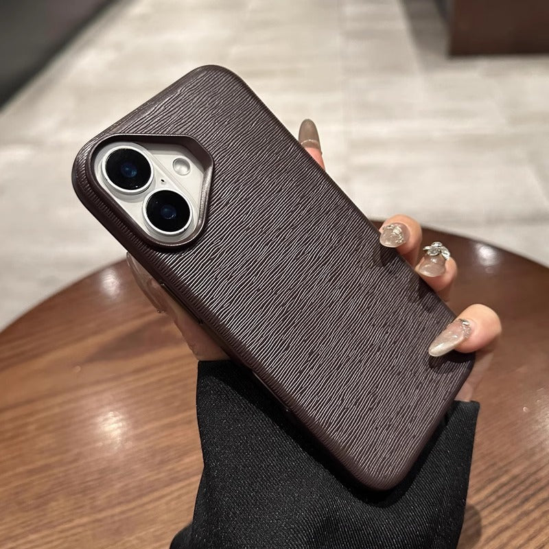 iPhone 16 Series  Leather Texture Bumper Shell Shockproof Lens Case
