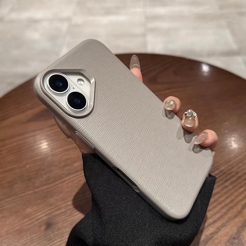 iPhone 16 Series  Leather Texture Bumper Shell Shockproof Lens Case