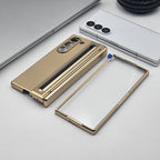 Hinge Leather Texture & Camera Protection Case With Pen Side ( With Front Glass )