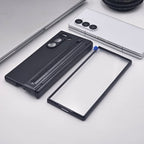 Hinge Leather Texture & Camera Protection Case With Pen Side ( With Front Glass )