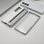 Hinge Leather Texture & Camera Protection Case With Pen Side ( With Front Glass )