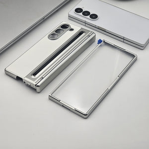Hinge Leather Texture & Camera Protection Case With Pen Side ( With Front Glass )