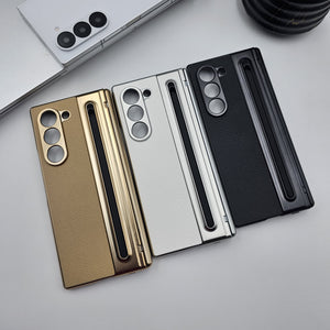 Hinge Leather Texture & Camera Protection Case With Pen Side ( With Front Glass )