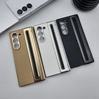 Hinge Leather Texture & Camera Protection Case With Pen Side ( With Front Glass )