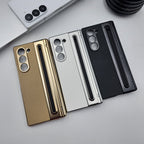Hinge Leather Texture & Camera Protection Case With Pen Side ( With Front Glass )