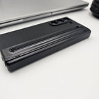 Hinge Leather Texture & Camera Protection Case With Pen Side ( With Front Glass )