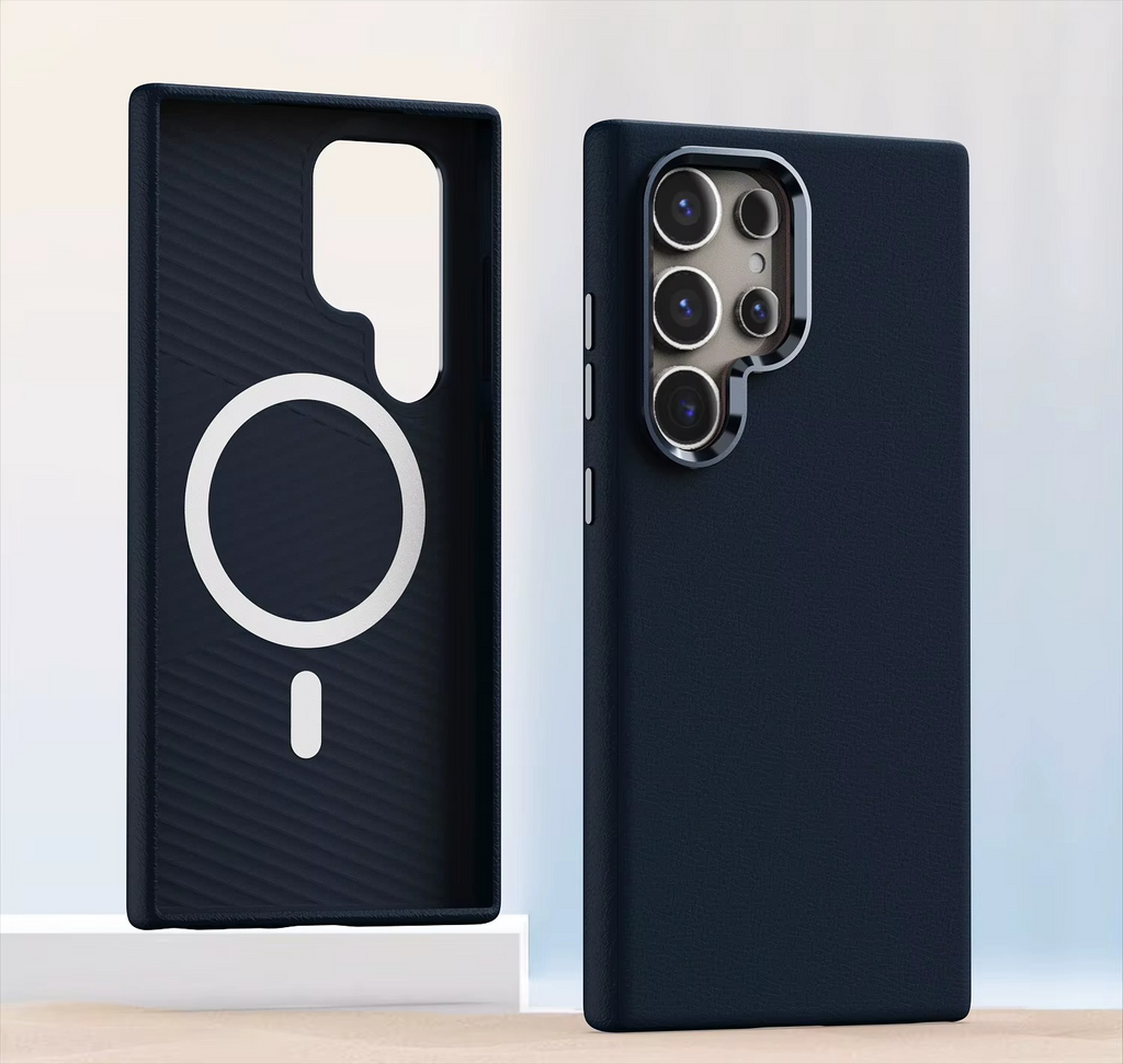 Metal Camera Frame PU Leather Magsafe Case